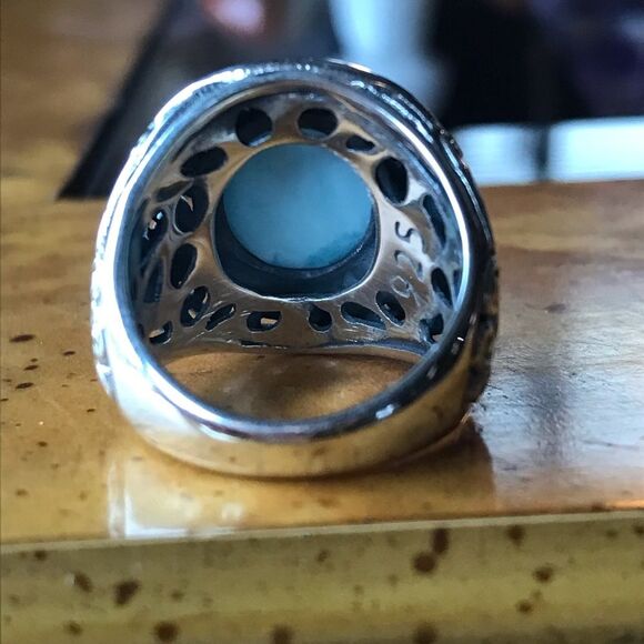 Natural Larimar Sterling Silver Ring Size 6 - Picture 6 of 8